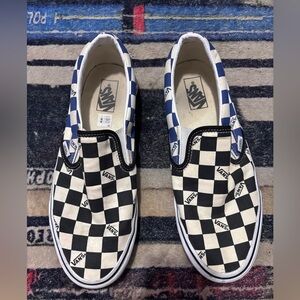 Vans Checkerboard Slip-On Sneakers 11 blue and black